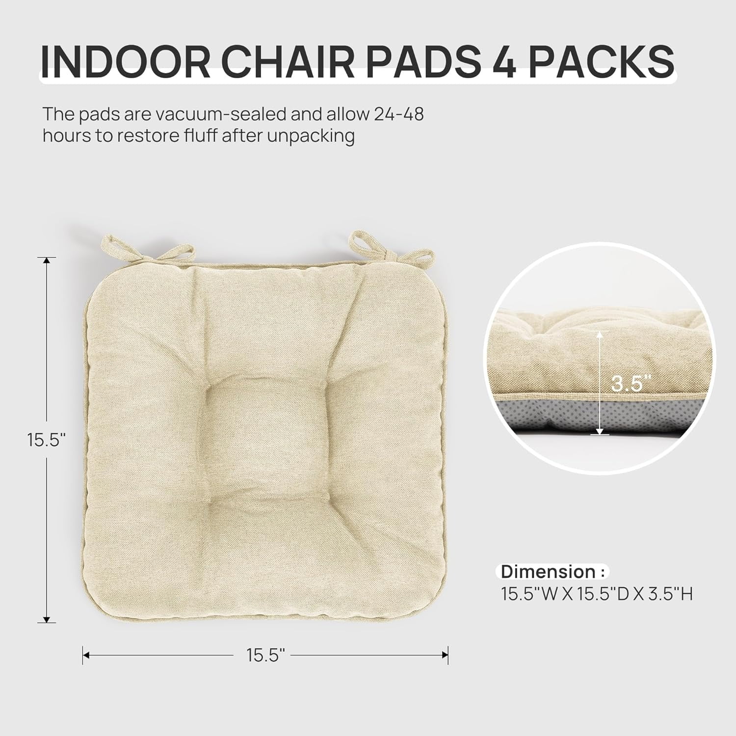 Memory Foam Chair Cushions Set of 4, Outdoor/Indoor Chair Pads for Dining Chairs 4 Pack, Seat Cushions for Kitchen, Dining Room, Office, Patio Chairs, 15.5"x15.5"x3.5"