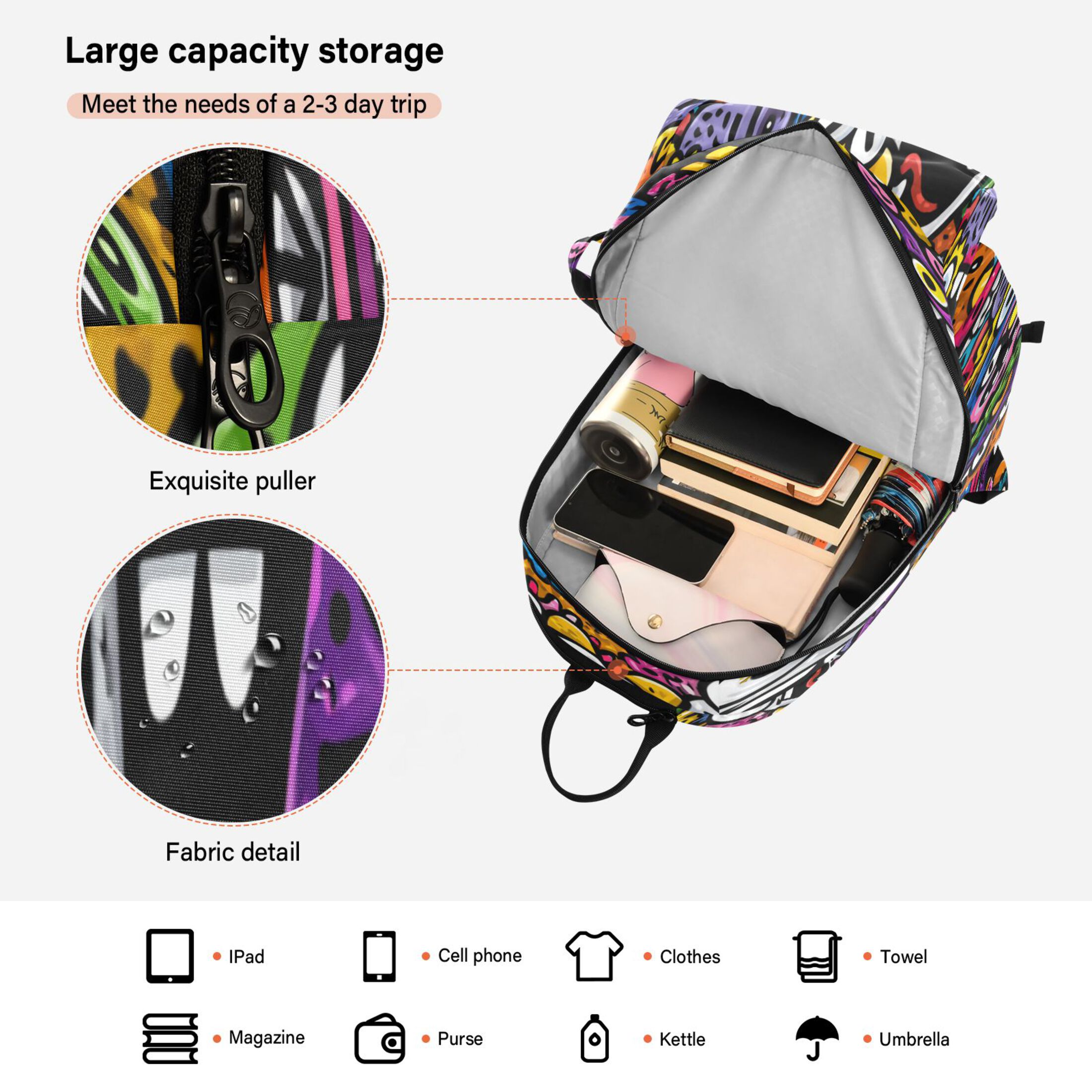 2 Racquet Holder Tennis Backpack Tennis Racket Covers Gym Bags Colorful Cartoon Monsters