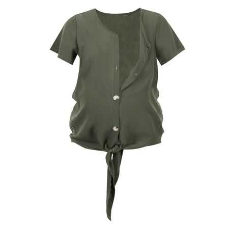

asdoklhq Pregnant Clothes Clearances Ladies Solid Color Lacing V-Neck Short Sleeve Maternity Buttons Breastfeeding Clothe Top