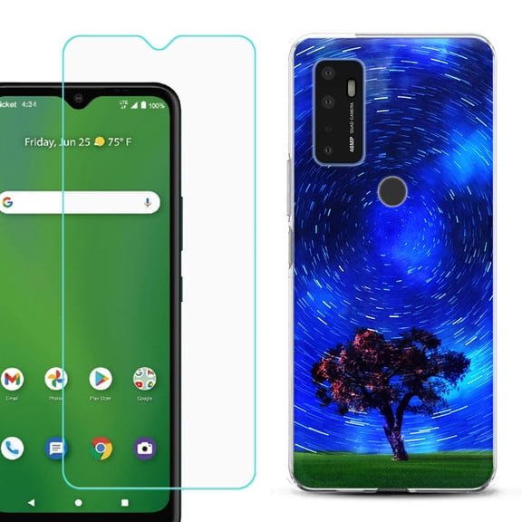 Shockproof Bumper Phone Case for AT&T Radiant Max 5G / Fusion 5G, with Tempered Glass Screen Protector, by OneToughShield ® - Star Trails Tree