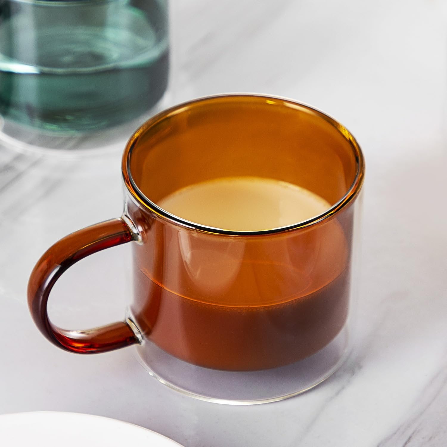 Bacimi Double Wall Insulated Coffee Mugs Set of 4 / 9oz - Clear Borosilicate Mug with Handle - Thermal Drinking Cups for Espresso, Cappuccino, Latte, Tea, Hot Beverage, Wine - Microwave Safe