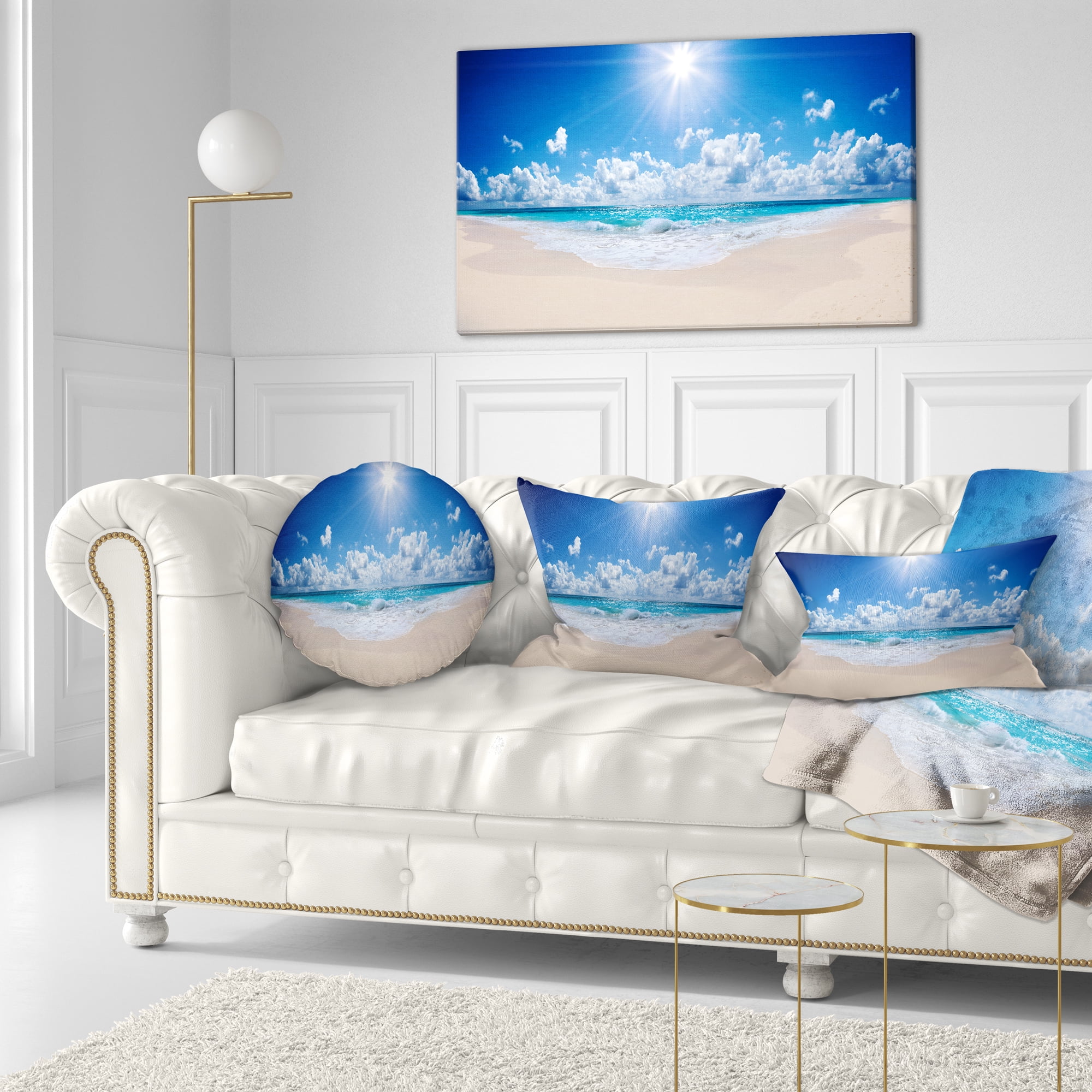 Designart Beautiful Tropical Beach Panorama - Modern Seashore Throw Pillow - 12x20