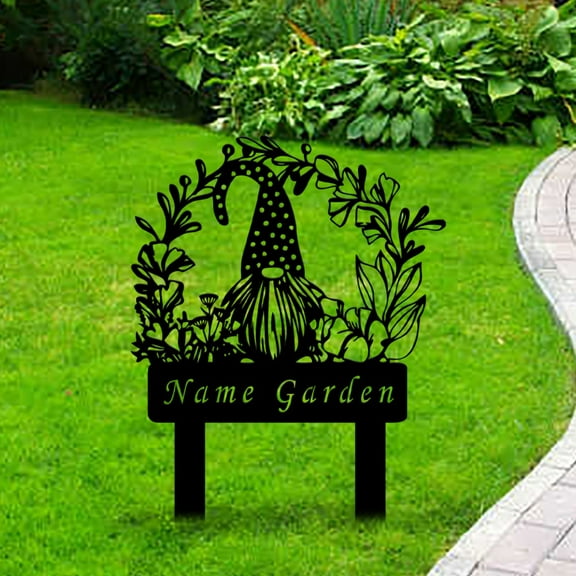 Custom Name Metal Welcome Yard Sign Outdoor Decoration, Lawn Gnome Iron Art Silhouette Garden Stake Courtyard Plaque Decor