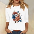 thumbnail image 2 of Tnhcen Chemises à Manches 3/4 pour Femmes avec Imprimé Floral d'Automne et Col Rond - Basiques Décontractés Grande Taille P-3TG, 2 of 4