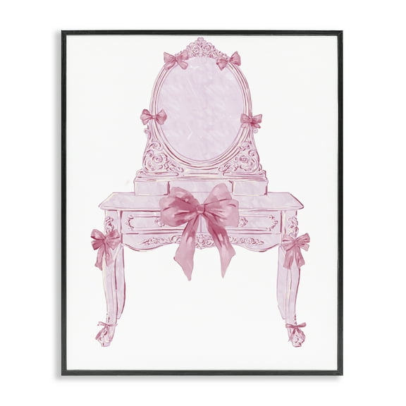 Stupell Industries Lovely Pink Vanity with Bows Fashion Painting Black Framed Art Print Wall Art, 11 x 14