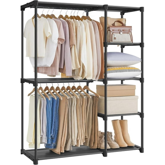 Portable Closet, Freestanding Closet Organizer, Clothes Rack with Shelves, Hanging Rods, Storage Organizer, for Cloakroom, Bedroom, 44.1 x 16.9 x 65 Inches, Black