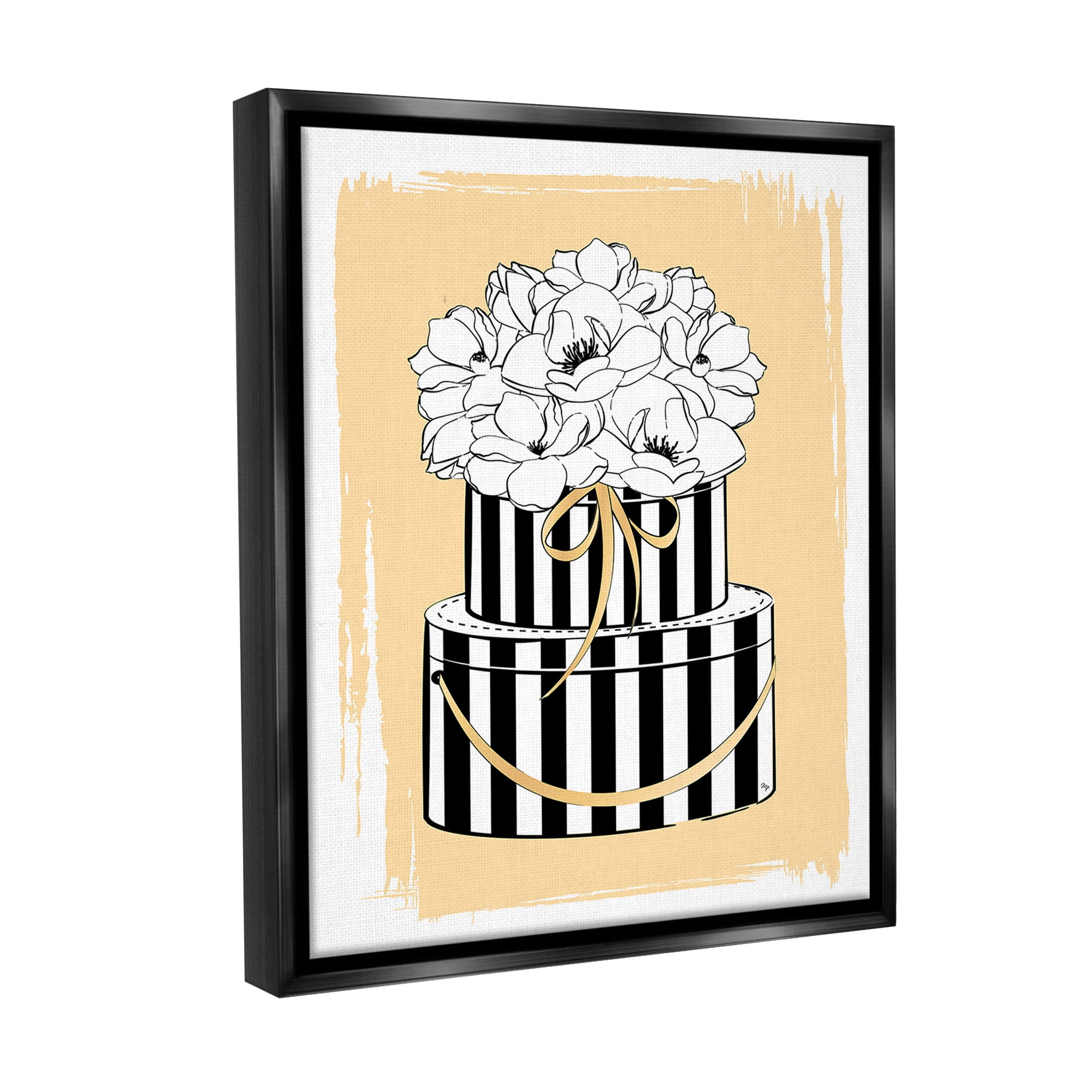 Stupell Industries Glam Accessory Boxes Botanical & Floral Painting Black Floater Framed Canvas Art Print Wall Art, 25 x 31