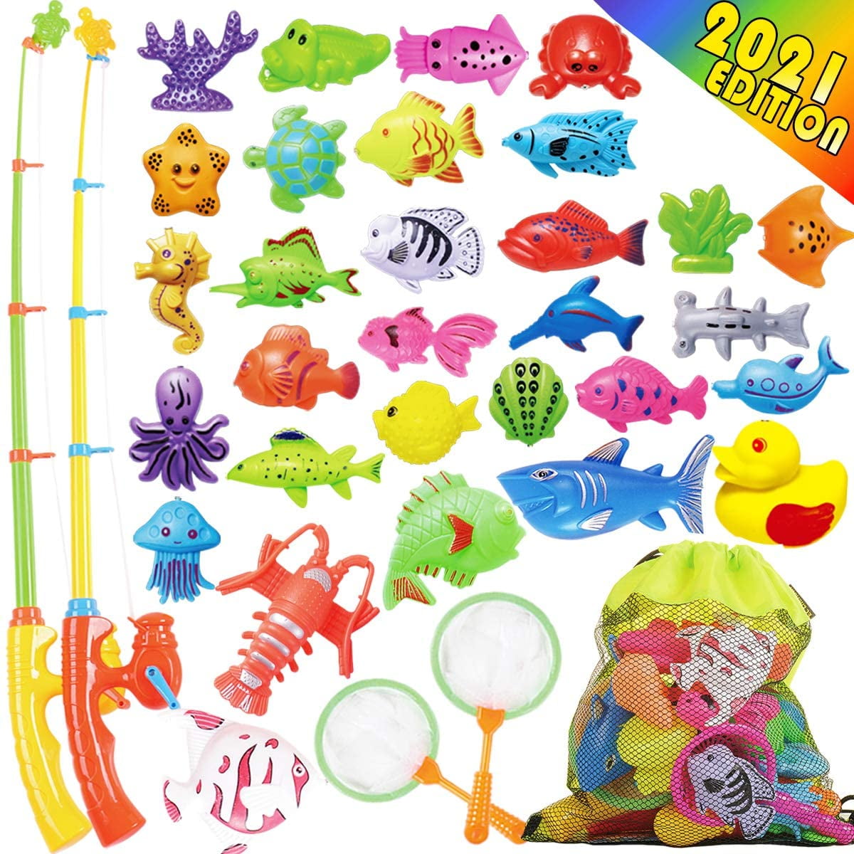 40 PCS Magnetic Fishing Game Party Favors 40 Pcs - Fishes for Kids Water Table Bath Tub Pool Floor, Best Birthday Gift for Toddler 3 4 5 6 7 Year Old