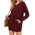 thumbnail image 6 of STARVNC Women Solid Color V Neck Long Sleeves Sweatshirt with Pockets, 6 of 7