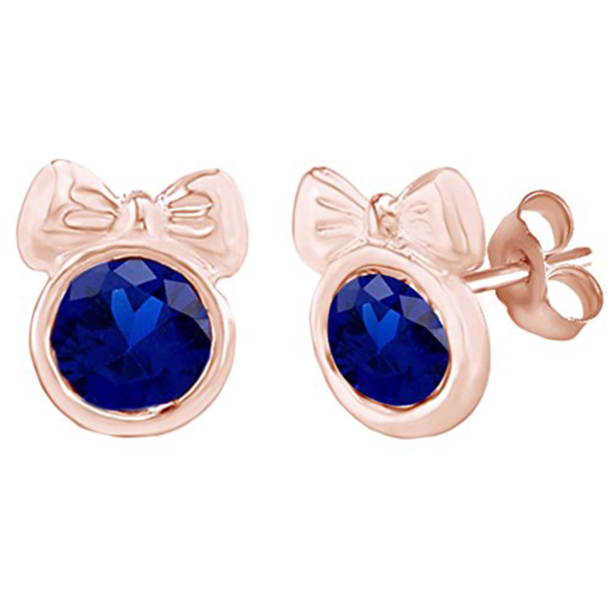 Wishrocks Round Cut Simulated Blue Sapphire Cluster Ring in 14K Rose Gold Over Sterling Silver