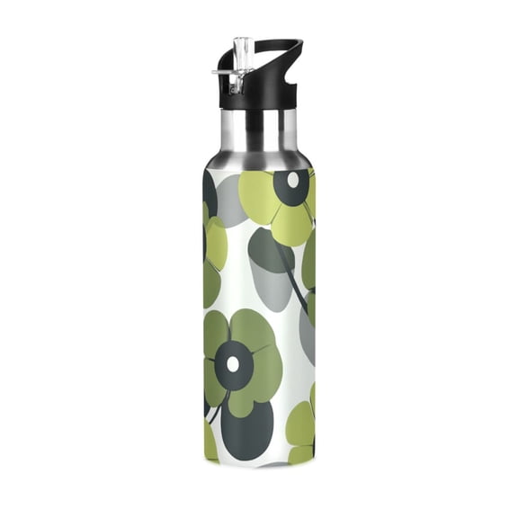 Yayeee 20oz Insulated Water Bottle Double Wall Stainless Steel with Flip Straw Lid, Gray Floral