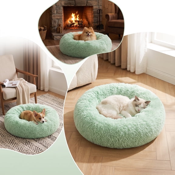 Donut Pet Bed, 23.6 Inch Round Bed for Puppies & Kittens, Soft Cozy for Indoor Cats & Small Dogs, Anti-Slip Bottom, Washable