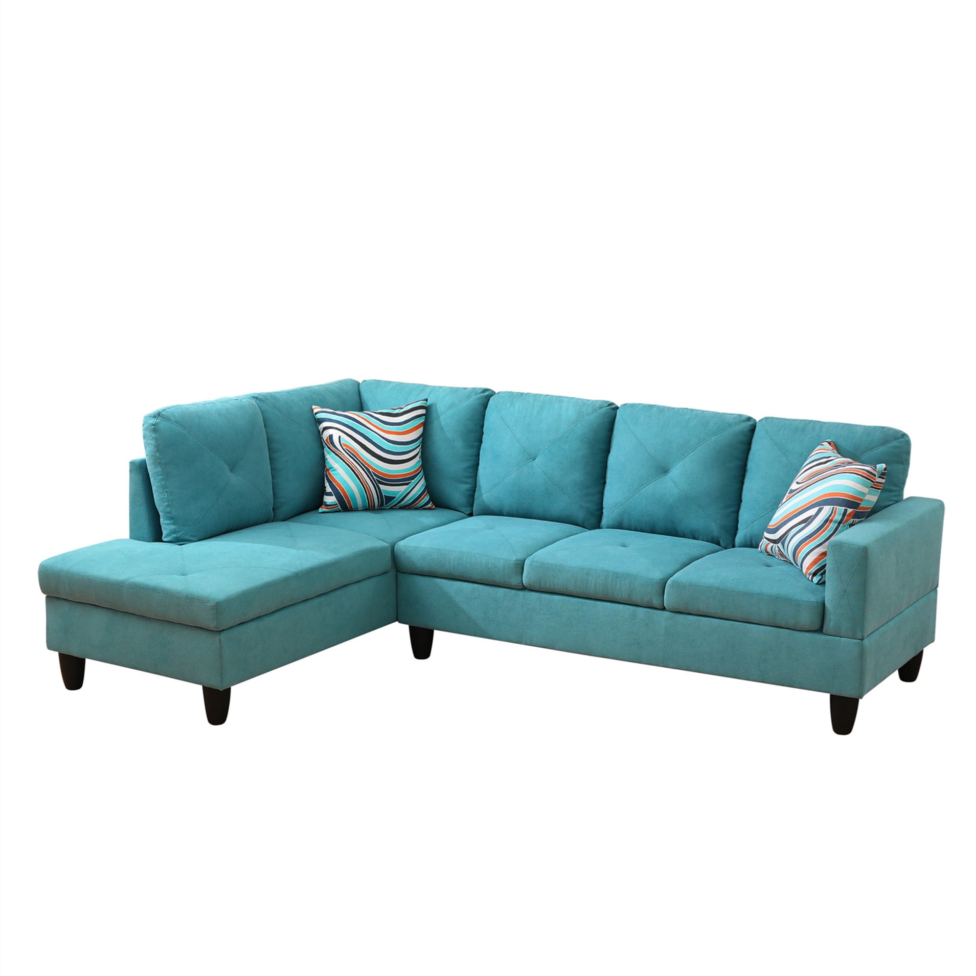 Aukfa 97" Classic Sectional Sofa 4 Seat L shape Couch for Living Room, 2Pillows, Oversized Left Chaise, Linen, Aqua Blue