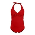 thumbnail image 5 of Quealent Maternity Cutout One Piece Swimsuit Twist Front Criss-Cross Bathing Suit High Waisted Pregnancy Swimwear Red1 for Size L, 5 of 7