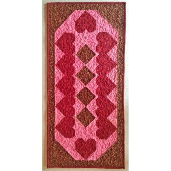 Pattern, Hearts & Chocolate Diamonds, Table Runner, Fun and Easy Technique,Cut L