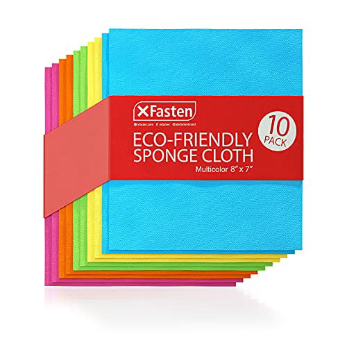 10-Pack 8-Inch by 7-Inch XFasten Eco-Friendly Swedish Sponge Dish Cloth Multic 