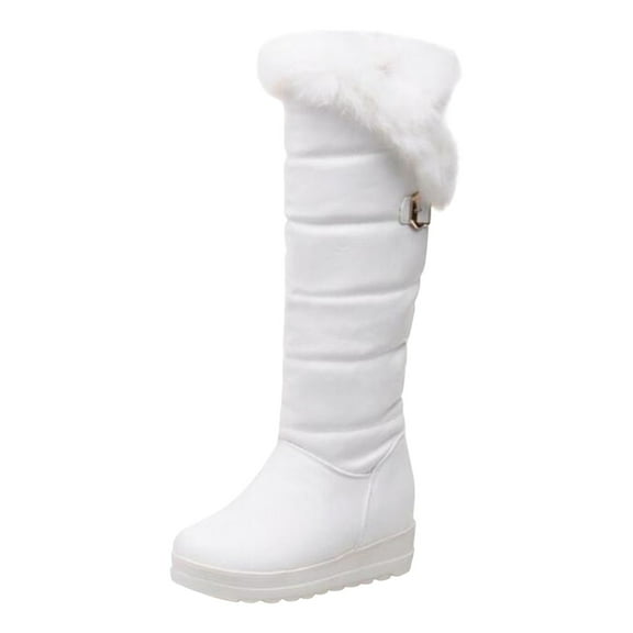 jsaierl Women Knee High Snow Boots Winter Thick Fleece Faux Fur Lined Lining Winter Shoes - Ladies Solid Knee-High Boots