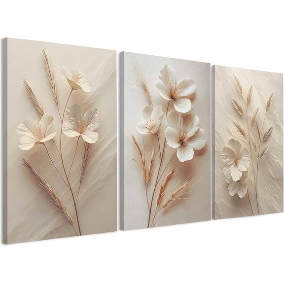 FCCUYE 3 PCS Framed Watercolor Floral Canvas Wall Art, Boho Sage Green Wildflower Wall Decor, Modern Flowers and plants Painting Print for Bedroom Living Room Bathroom Decorations 16''L x 12''W