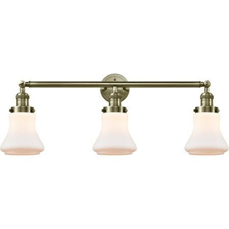 

Antique Brass Tone Bathroom Vanity 30 Wide Steel/Cast Brass/Glass Medium Base 3 Light Fixture