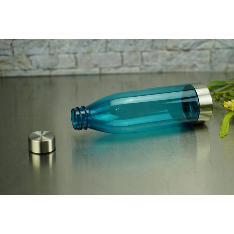 Mainstays 22 oz Blue and Silver Plastic Water Bottle with Screw