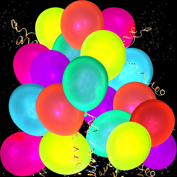 Globos UV de neón, paquete de 110 unidades, artículos para fiestas que brillan en la oscuridad