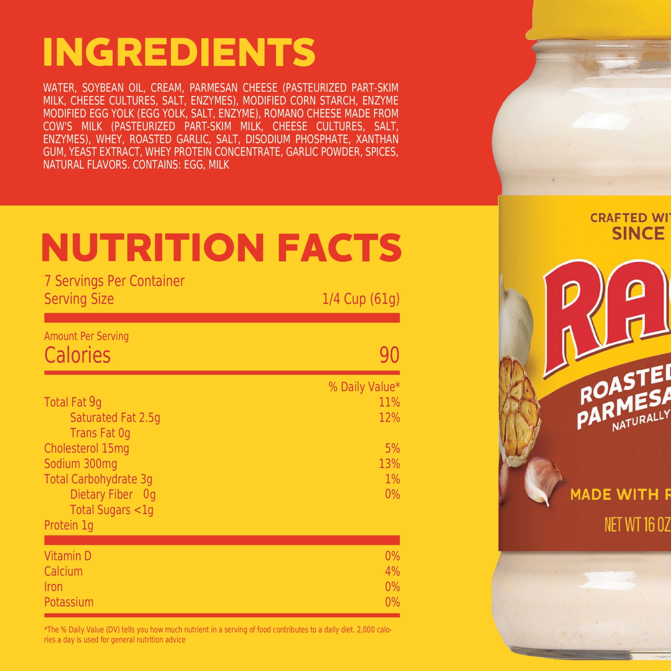 RAGU Roasted Garlic Parmesan Alfredo Sauce, 16 oz, White Pasta Sauce