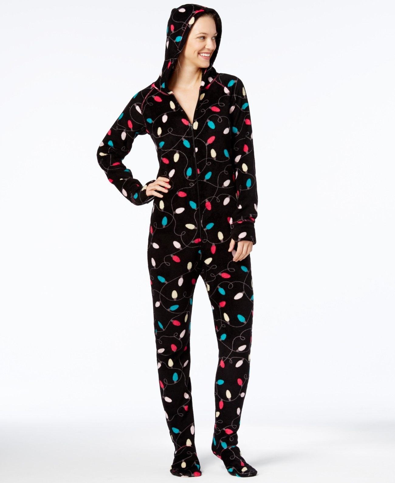 Jenni Hooded Footed Printed Pajama JumpsuitRegularXLString Of Light