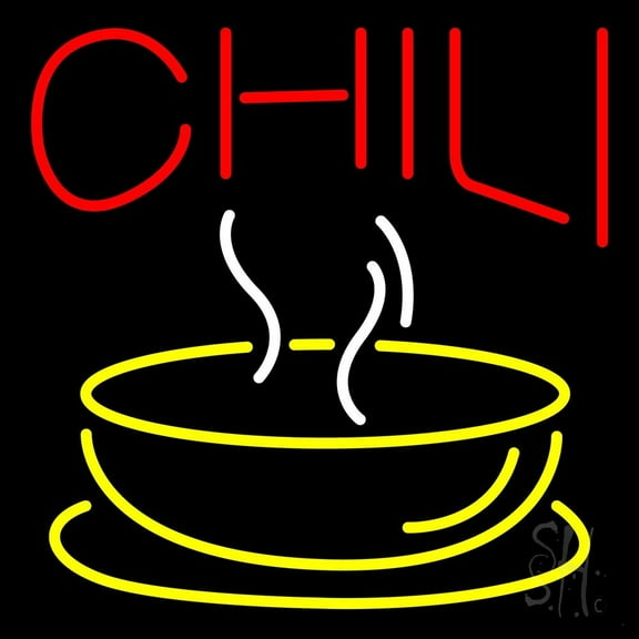 Red Chili With Bowl Logo LED Neon Sign 16 x 16 - inches, Clear Edge Cut Acrylic Backing, with Dimmer - Bright and Premium built indoor LED Neon Sign for restaurant window and interior decor.