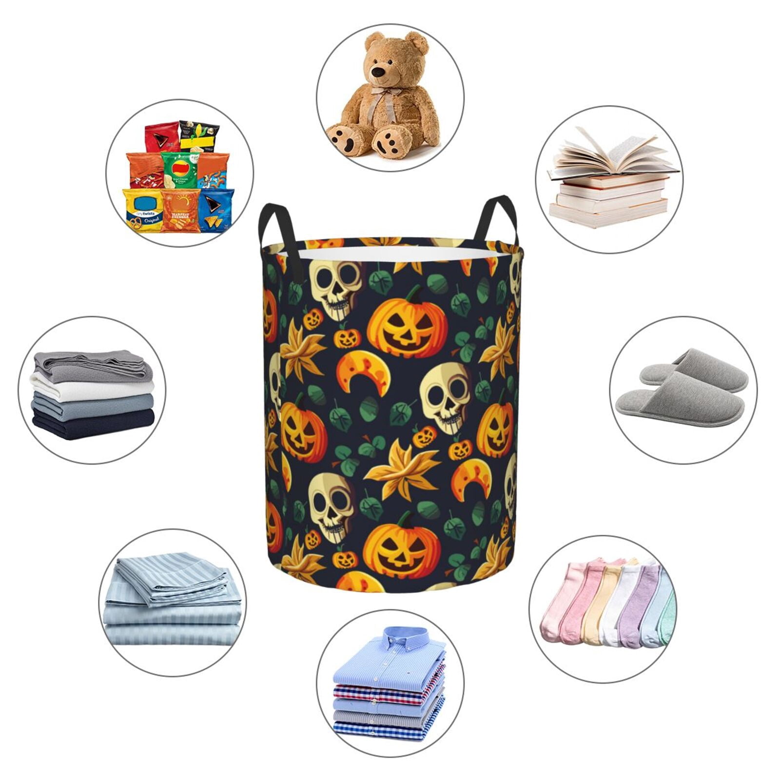 Large Laundry Basket with Handles - Halloween Skull Kids Baby Dirty Clothes Laundry Hamper for Bedroom Aesthetic