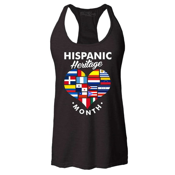Shop4Ever Women's Hispanic Heritage Month Flag Heart Racerback Tank Top X-Small Black