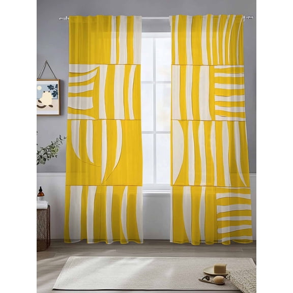 Minimalist Art Sheer Curtains 84 Inches Long 2 Panels Watercolor Yellow Water Ripple Light Filtering Semi Sheer Window Curtains Drapes for Bedroom Living Room 52"x84"
