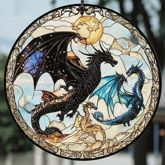 FourthWing-Dragon Suncatcher Ornament, Tairn & Andarna Ornament for Readers, Book Lover Gift, Holiday Ornament, Onyx Storm Stained Glass