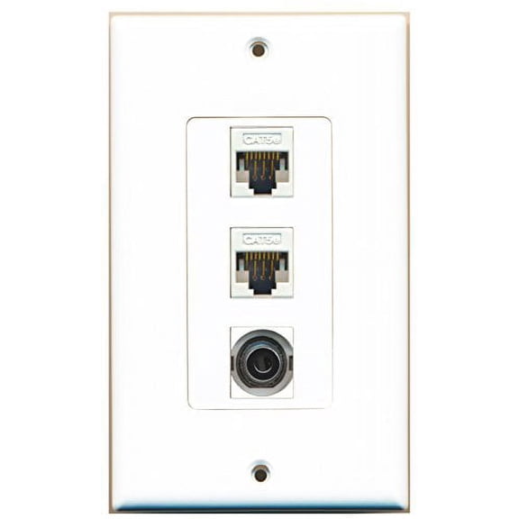 RiteAV - 1 Port 3.5mm 2 Port Cat5e Ethernet White Decorative Wall Plate