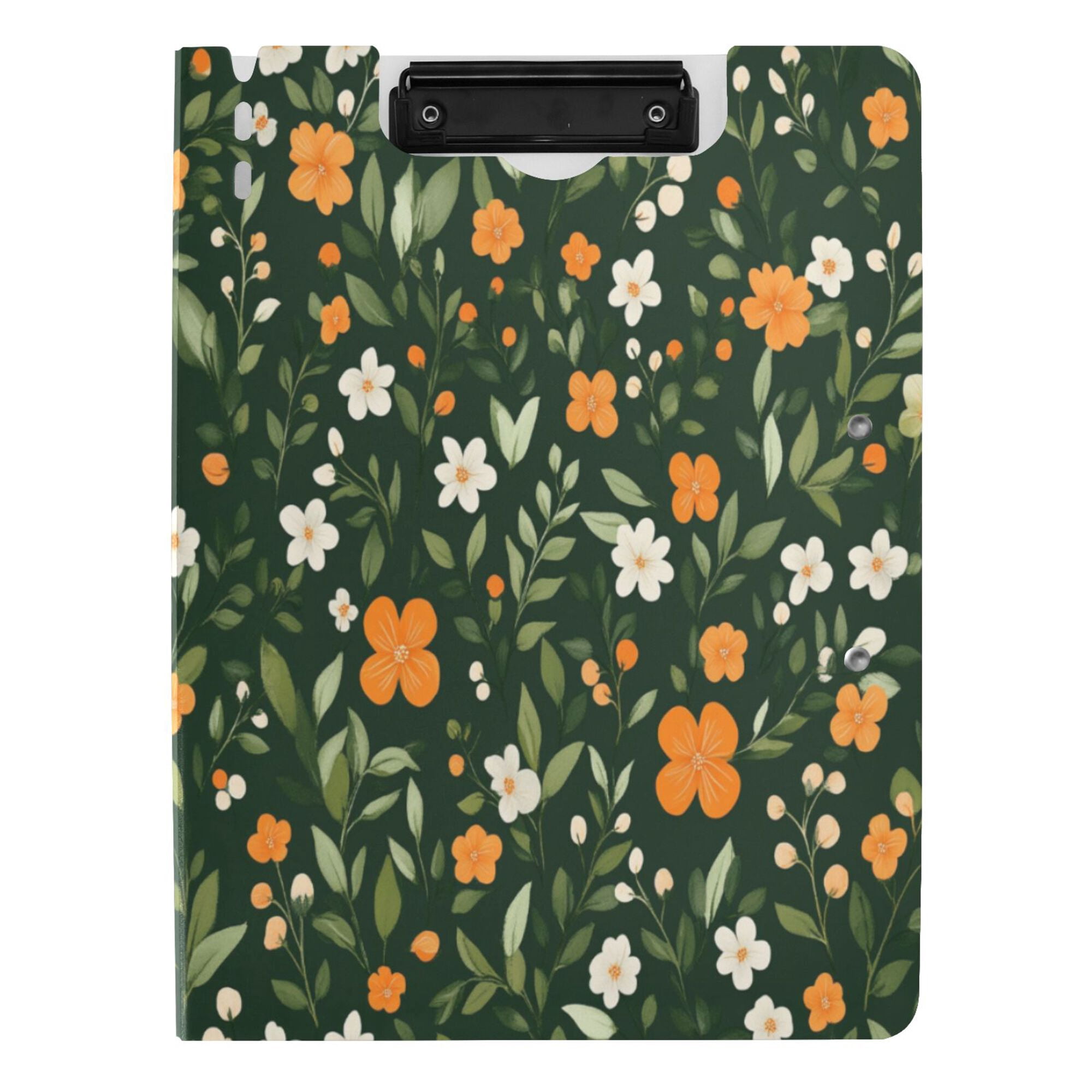FORMRS A4 Clipboard Folder with Pen Holder Horizontal Foldable School Office Binder, Orange Flowers