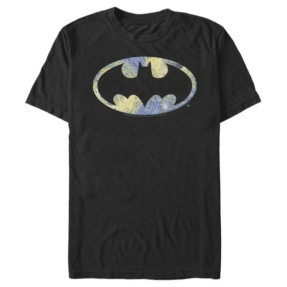 Men's Batman Shield Logo Artistic Swirl Graphic Tee Black 1X Big Tall