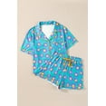 thumbnail image 4 of Women's Green Flower Print Short Sleeve Shirt Pajamas Set, 4 of 12