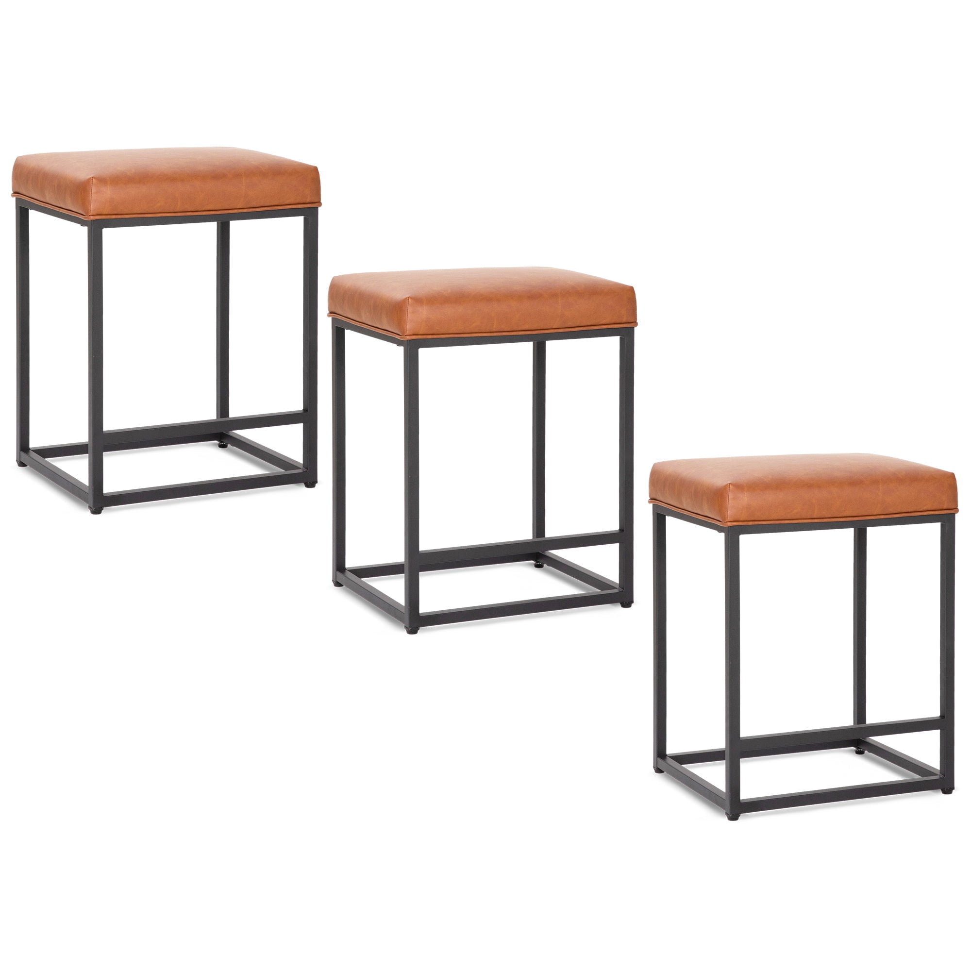 SUMMIT LIVING 24" Counter Height Bar Stool Set of 3, Upholstered Faux Leather Backless Counter Stool for Kitchen Island, Brown