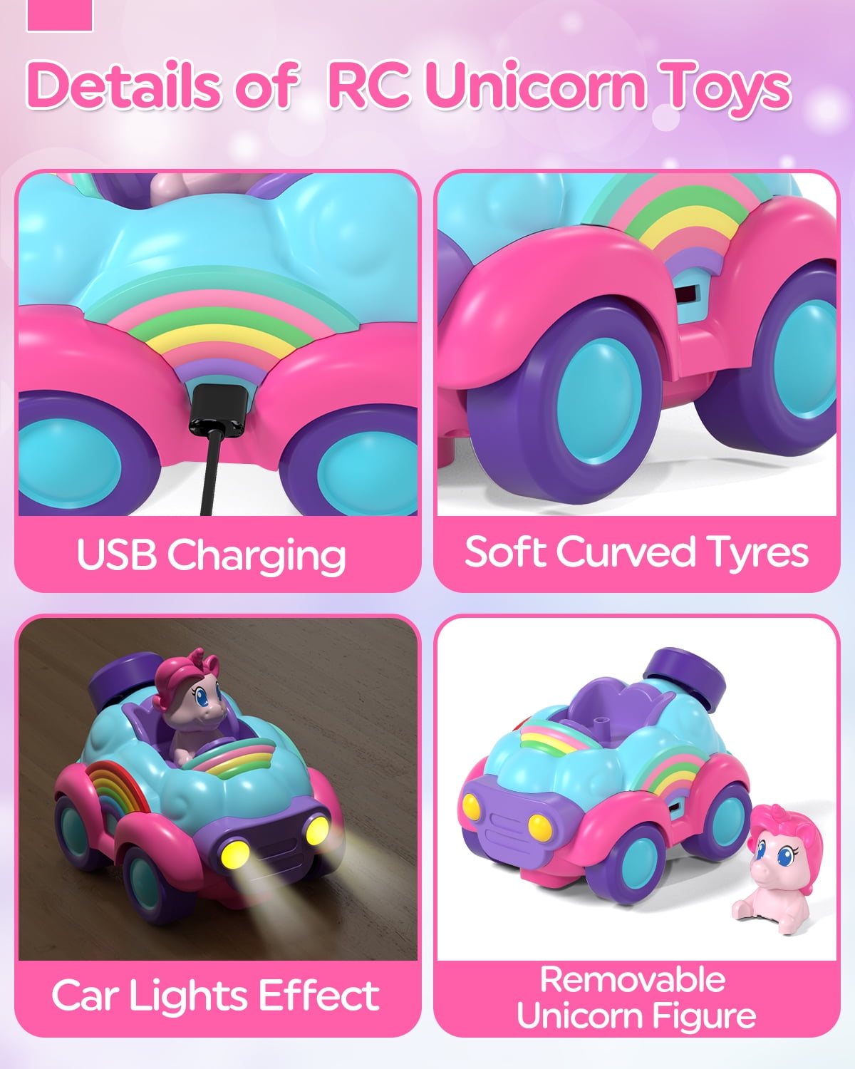 Toddler Girl Toys, Rechargeable Remote Control Car for Toddlers Ages 2-4 Girls Old Girl Toys, Unicorn Toys RC Cars with Lights & Music, Toys for 3 Year Old Girls