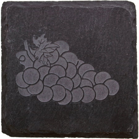 Thirstystone Slate Drink Coasters, Etched Grapes