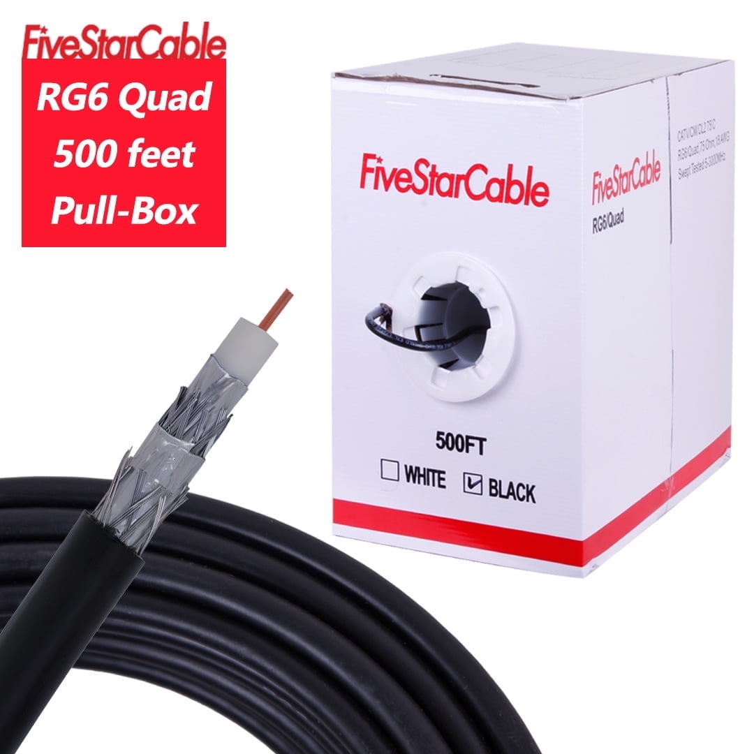 RG6 Quad Shield Coaxial Cable 18 AWG 1000ft Bulk Coax Satellite TV
