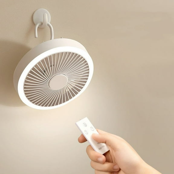 VALSEEL USB Rechargeable Portable Camping Ceiling Fan with Light, Wireless Remote Quiet Fan in White for Outdoor Indoor Tent Home