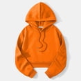 thumbnail image 2 of MSJUHEG Women Cropped Hooded Pullover, Long Sleeve Relaxed‑Fit Sweatshirt, Drawstring Hood and Kangaroo Pocket, Cozy Drop‑Shoulder Design for Spring‑Fall Daily & Weekend Looks A1 Orange XS, 2 of 3