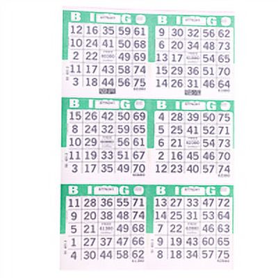 American Games Bingo Paper Game Cards - 6 cards - Green - 500 cards per pack, Made in USA