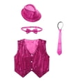 thumbnail image 3 of Haitryli Kids Girl's Boy's Jazz Disco Hip Hop Choir Dance Vest Top Waistcoat and Hat Bowtie Necktie Fancy Party Outfit Hot Pink 10-12, 3 of 7