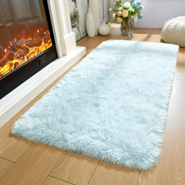Alfombra Merelax Moderna Suave de Peluche Antideslizante 61x122 cm Azul Bebé