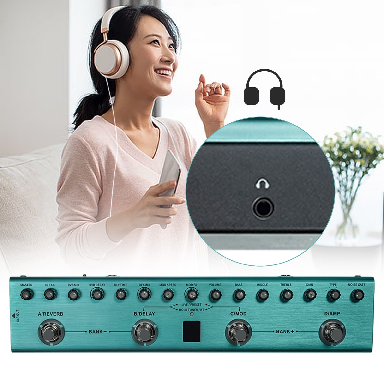 Multi Effects Guitar Pedal Processor Guitar Multi Effects Pedal 3 Band Equalizers XLR Balanced Output 3 Delays 3 Reverbs Guitar Effects Pedal BT Connection Type-C Rechargeable for Electric Guitar