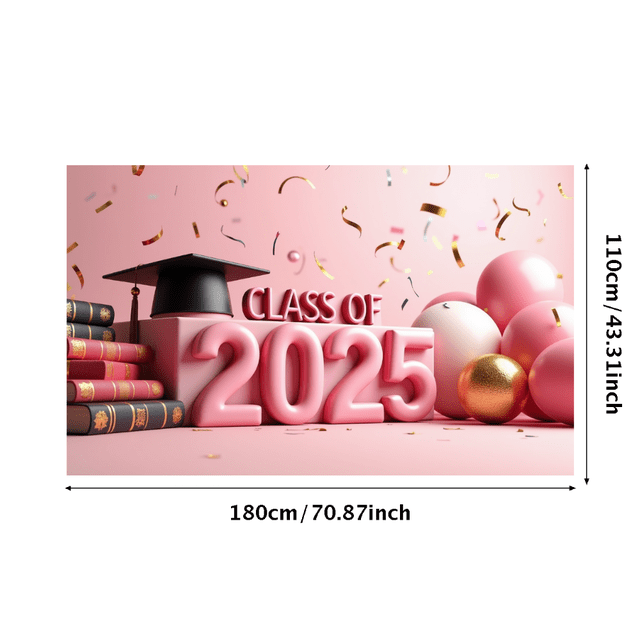 Graduation Party Decoration Class of 2025 Backdrop Celebration Supplies Banner Event Decorations Pink Balloons Photography Props Graduation Party Decor