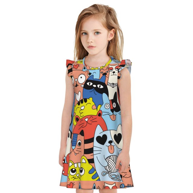 Balery Funny Cats Camisón de princesa para niñas, pijama de algodón con mangas abullonadas, suave y bonito.-XX-Large