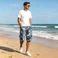 thumbnail image 6 of Men's Elastic Waist Drawstring Shorts Knee-Length Camouflage Cargo Pockets Relaxed Fit Soft Breathable Summer Bottoms for Outdoor Work and Casual Daily Wear Light Blue 4XL, 6 of 6