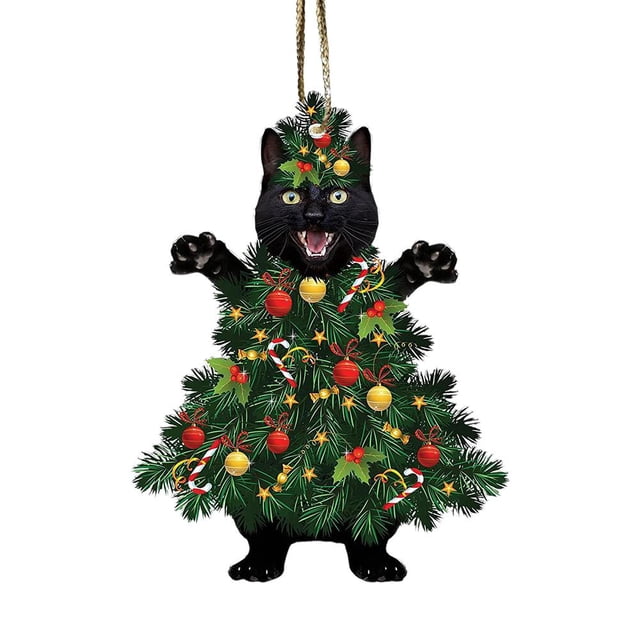 SGACAI Encantador adorno navideño negro acrílico 2D para colgar en el árbol, espejo de coche, suministros para fiestas, regalo de Navidad, llavero para niños